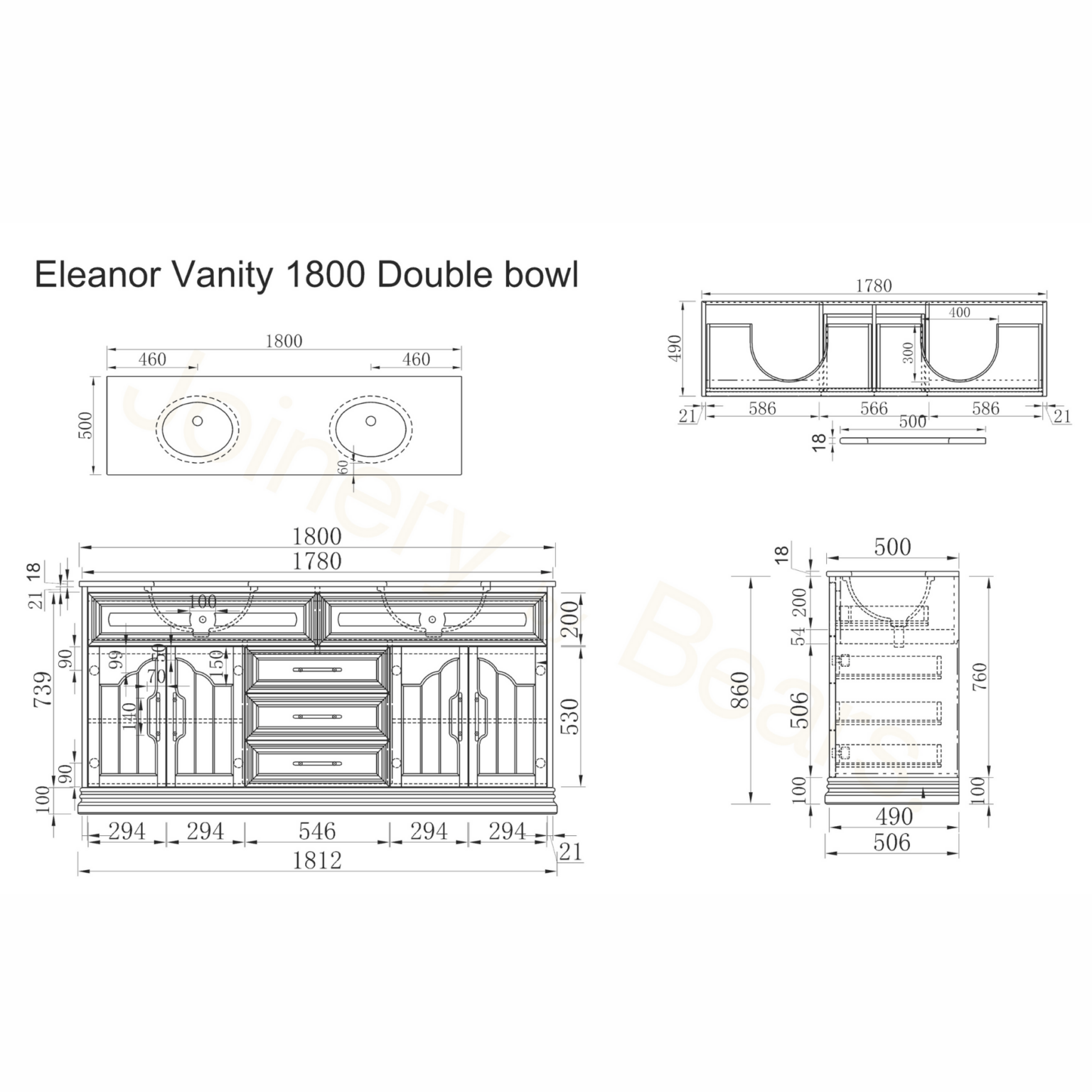 Eleanor Vanity 1800 Single or Double Bowl