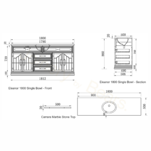 Eleanor Vanity 1800 Single or Double Bowl