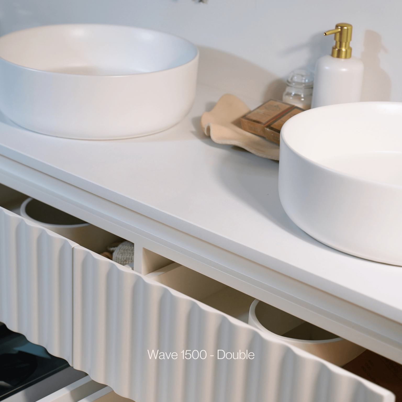 Wave Wall-Mounted Vanity 1500 Double Bowl - Classic White