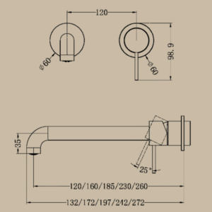 Mecca Wall Basin/Bath Mixer Separate Back Plate 230mm Matte Black