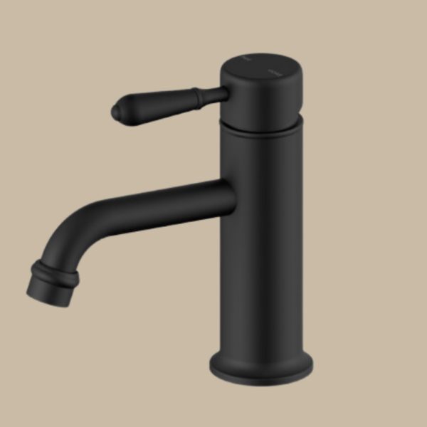 York Straight Basin Mixer With Metal Lever - Matte Black