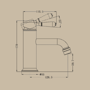 York Straight Basin Mixer With White Porcelain Lever - Aged Brass