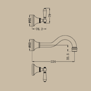 York Wall Basin Set With Metal Lever - Aged Brass